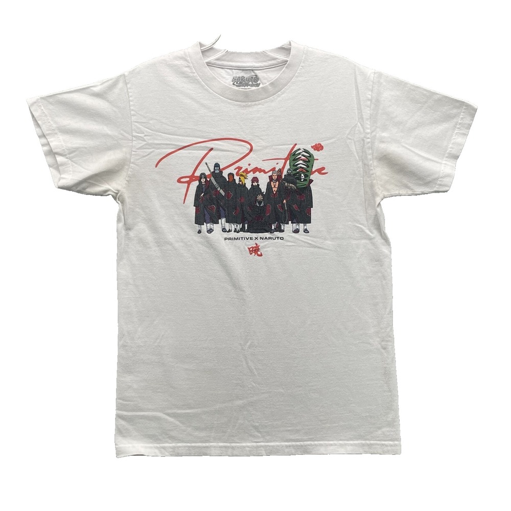 Primitive x Naruto Shippuden T-Shirt Small White Akatsuki Manga Anime Japan